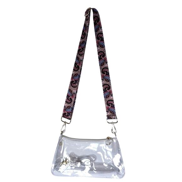 Clear Crossbody Purse Shoulder Bag with Colorful Adjustable Paisley Strap - Picture 3 of 6